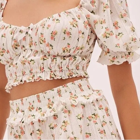 For Love and Lemons Lola Pointelle Top Floral Size Small - Picture 3 of 6